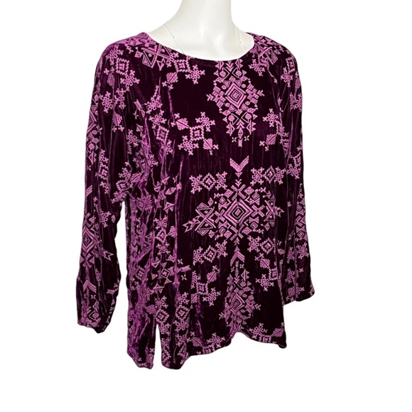 Johnny Was Boatneck Embroidered Velvet Rayon Silk-Blend Purple Tunic Top Size S - Picture 2 of 9
